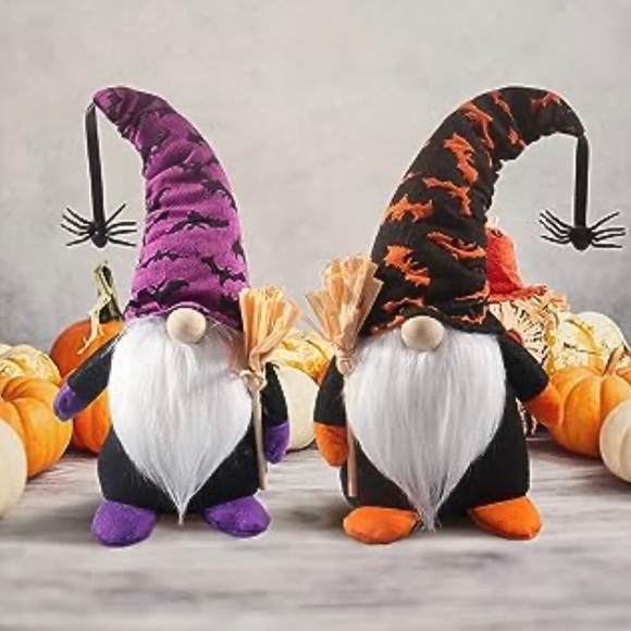Other - Pair Of Halloween Gnomes With Wizard Hats Long Beards Halloween Decorations 8”
